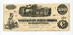 1863 T-40 $100 The Confederate States of America Note - CIVIL WAR Era w/ TRAIN - Picture 1 of 2