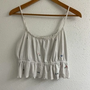 American Eagle Embroidered Babydoll Cami Tank Flowers Lace Ivory Womens Size L - Picture 1 of 6