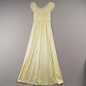 Vintage Shadowline Gown Yellow Negligee 1960s Sz Petite Long Lace Trim - Picture 1 of 9
