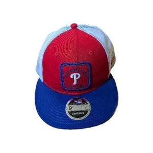 Philadelphia Phillies Hat New Era Red Squared Patch Low 9FIFTY Snapback Mesh Cap - Picture 1 of 8