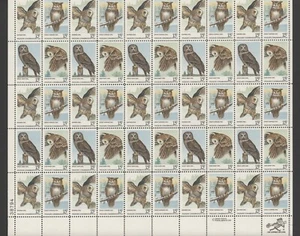 1978 US Scott # 1760 - 1763, 15c Owls, US Wildlife Conservation Sheet of 50 MNH - Picture 1 of 1