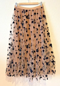 Chicwish Netz Ausbrenner Samt Maxirock Blumen Fee Goth romantisch Boho L/XL Neu mit Etikett - Bild 1 von 12