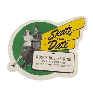 Vintage 1930-50's Skating Label Russ's Roller Rink Bridgeton NJ Skate Your Date - Bild 1 von 5