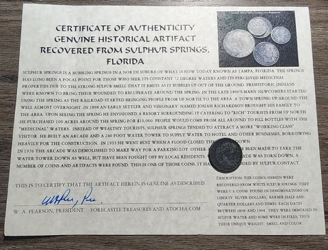 1904 O Barber Half Dollar Sulphur Springs Treasure With COA Cover