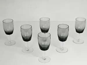 Set of 6 Gorham Reizart Crystal Smoke Grey Wine Glasses Hand Blown Germany 5.5" - Picture 1 of 6