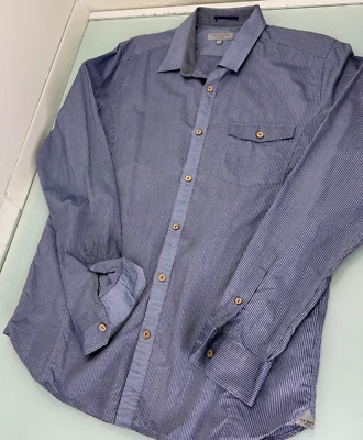 Camisa Ted Baker Hombre Talla 4 Mediana M Botones Madera Cambray Puño Abatible Manga Larga Foto 1 de 4