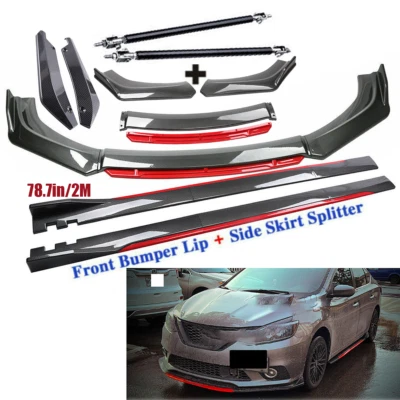 Carbon Fiber Front Bumper Spoiler + Side Skirt Rear  For Infiniti Q70 Q70L Foto 1 de 4