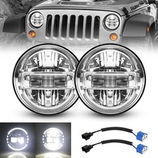 Pair 7'' Chrome 120W LED Headlights Halo Angle Eyes For Hummer H1 H2 AM General