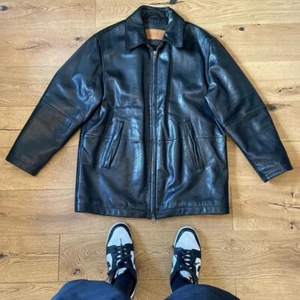 Vintage Black long timberland weathergear leather jacket size large - Picture 1 of 7