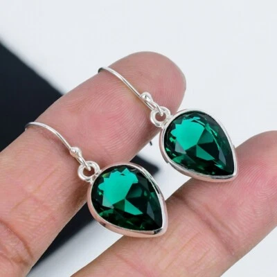 Orecchini In Argento Sterling 925 Con Gemma Di Tormalina Verde Fatti A Mano - Immagine 1 di 4