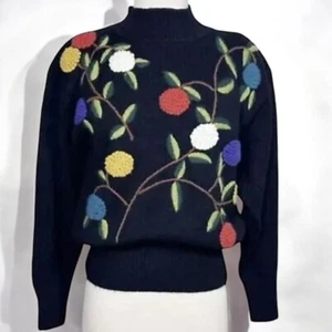 Suéter De Colección Para Mujer M Negro Floral Bordado Capricho Gótico Abuela Años 80 Centro Comercial - Imagen 1 de 12