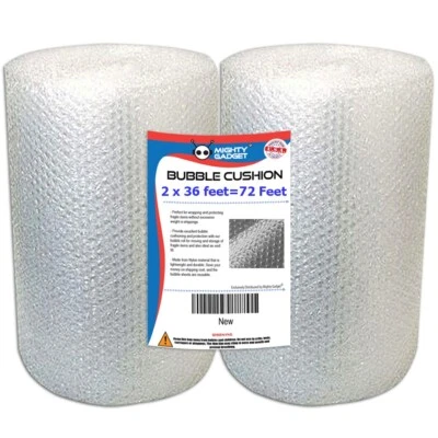 2 Pack Bubble Cushioning Wrap Rolls, Air Bubble, 12 Inch x 72 Feet Total - Image 1 of 4