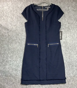 Karl Lagerfeld Paris Dress Womens 10 Navy Blue Midi Capsule Minimal Classic New - Picture 1 of 12