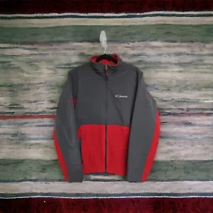COLUMBIA Mens Medium Fleece Coat Red Gray Jacket - Picture 1 of 12