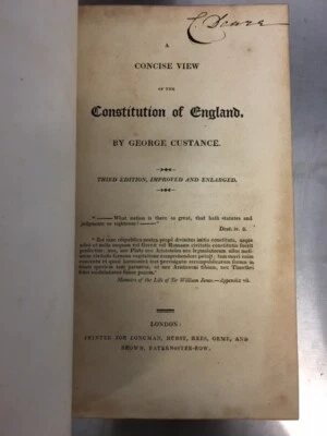 RARE 1808 Concise View of Constitution of England, London, George Custance, UK - Image 1 of 3