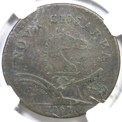 1787 M 63-s R-2 NGC F Details Sprig Above Plow New Jersey Colonial Copper Coin - Image 1 of 3