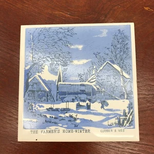Currier & Ives Blue & White Ceramic Tile The Farmer's Home Winter Cathay - Picture 1 of 8