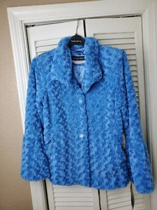 Pamela McCoy Beautiful Blue Flower Shape Fur Replica Coat - Picture 1 of 9
