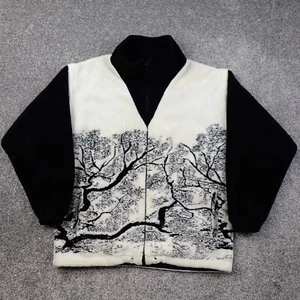Vintage Country Woods Fleece Jacket Mens M Black White Nature Trees Landscape - Picture 1 of 7