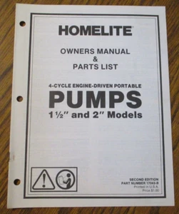 Homelite 4 Cycle Portable Pumps 1.5" & 2" Parts List Owner Manual Catalog 17043B - Picture 1 of 4