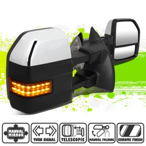 Chrome Manual Side Towing Mirrors Amber LED Signal for F250-550 Super Duty 08-16 - Picture 1 of 7