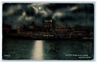 1914 Detroit River Moon Night Building Scene Michigan MI Antique Posted Postcard