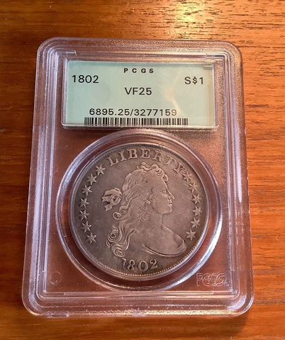 1802 DRAPED BUST SILVER DOLLAR PCGS VF 25 OGH Cover