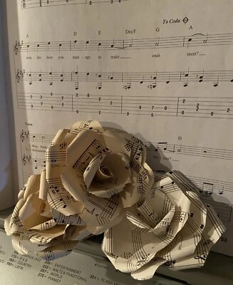 Sheet Music Upcycled One Paper Rose Handmade Piano Orchestra Art Teacher Gift - Image 1 of 4