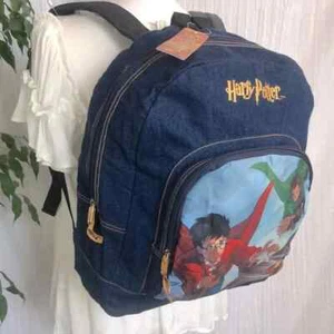 Vintage 2001 HARRY POTTER Quidditch denim backpack -original merchandise NWT - Picture 1 of 16