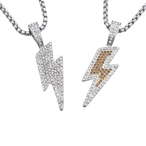 Collar Iced Out Lightning de acero inoxidable cadena plateada hombres mujeres hip hop  - Imagen 1 de 10