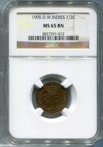 Danish West Indies - 1905 1/2 cent in NGC MS65 Brown - Picture 1 of 2