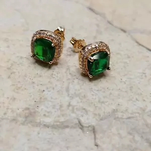 Emerald green CZ Stud Earrings Gold Diamond CZ Stainless steel - Picture 1 of 4