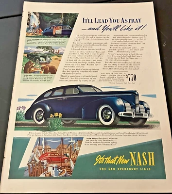 Nash 1939 azul sedán de 4 puertas - anuncio impreso ilustrado original vintage/arte de pared Foto 1 de 4