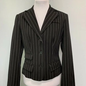 Sele Ladies Black Striped Blazer Jacket 3-Button Front Fully Lined Size 7/8 New - Picture 1 of 12