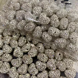 NEU 10 mm x 12 mm vertikales Loch Herzform Polymer Ton Strass Disco Kugel Perlen - Bild 1 von 10