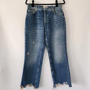 New We The Free Maggie Mid Rise gamba dritta orlo grezzo effetto invecchiato donna taglia 28 - Foto 1 di 8