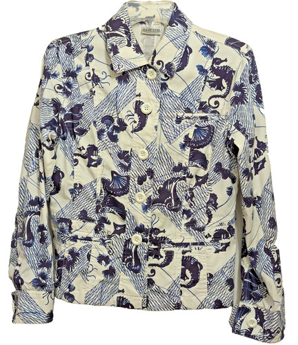 VETEMENTS Giacca Chico's taglia 0 US 4 6 cavalluccio marino nautico floreale cotone elasticizzato tasche vestibilità