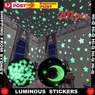 201PCS Home Wall Glow In The Dark Stars Stickers Baby KIDS Decal Luminous AUS - image 1 of 4