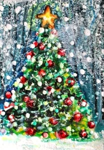 ACEO Original WINTER PAINTING Snow PINE TREE Landscape Winter Holiday Xmas ART - Picture 1 of 1