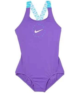 Nike L92703 Kids Purple Logo Tape Cross-Back One-Piece Swimsuit Size Medium - Picture 1 of 1