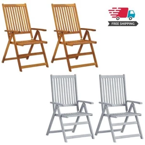 2x Garden Reclining Chairs Solid Acacia Wood Folding Armchair Patio Deck Chairs - Picture 1 of 17