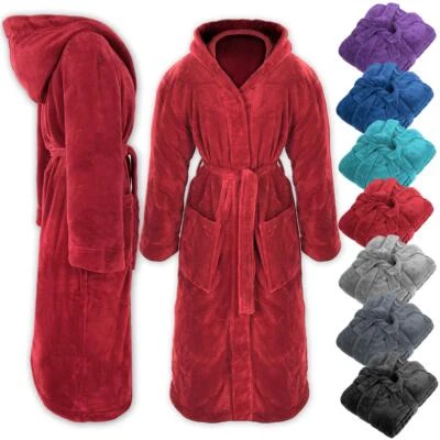 Bademantel mit Kapuze Kuschelfleece S-3XL Morgenmantel Saunamantel Unisex - Bild 1 von 4
