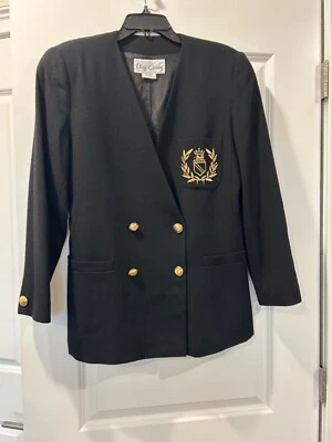Blazer Oleg Cassini/de colección para mujer negro 100 % lana dorado botón/talla 10 Foto 1 de 4