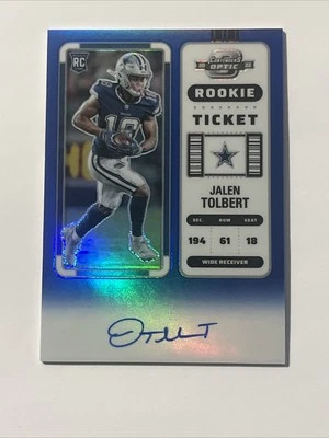 2022 Contenders Optic Jalen Tolbert Blue Prizm Rookie Ticket Auto /75 - Image 1 of 2