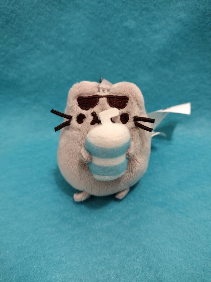GUND Pusheen Lazy Summer With Drink Mini Plush Series 10 Keychain 2019  - Image 1 of 4