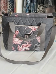 Selbstgenähte Tasche Umhängetasche Handtasche Handmade  neu Grau Blumenmuster - Bild 1 von 2