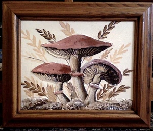 Vintage Mushroom Painting Dimensional Art Signed Wood Framed COA - Picture 1 of 8