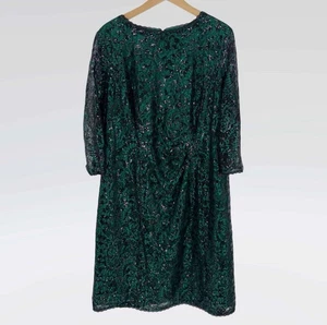 Tahari ASL Spitzenkleid grün & schwarz, Pailletten, Reißverschluss hinten transparente Ärmel Größe 16W - Bild 1 von 7