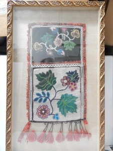 ANTIQUE OJIBWAY BEADED BANDOLIER BAG / POUCH - PROFESSIONALLY FRAMED - Picture 1 of 10