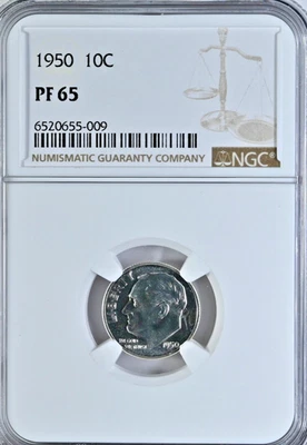 1950 Roosevelt Dime NGC MS67 Graded PF 65 Proof Uncirculated Coin 5225 - Image 1 of 2